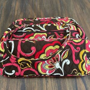Vera Bradley Quilted Floral Pattern Carry Bag in Brown, Pink & Yellow